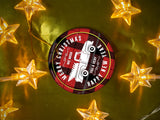Plaid Christmas Truck - Ceramic Round Ornament