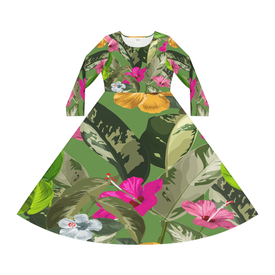 Women's Long Sleeve Dance Dress Tropical Foliage