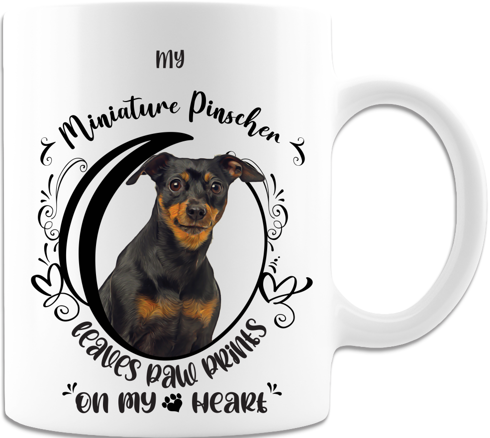 Miniature Pinscher- My Miniature Pinscher Leaves Paw Prints On My Heart White Coffee Mug