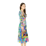 Women's Long Sleeve Dance Dress Feathers, Leaves and Swirls Watercolor Art Custom Design