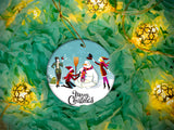 Retro Snowman - Ceramic Round Ornament