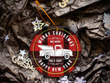Plaid Christmas Truck - Ceramic Round Ornament