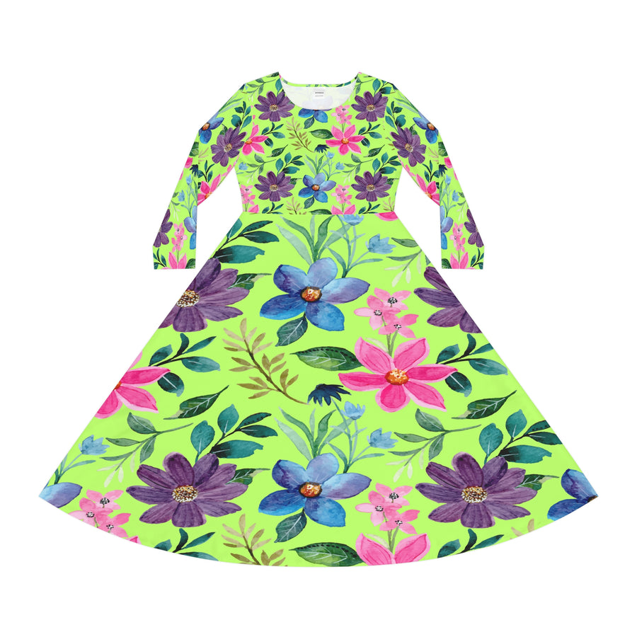 Women's Long Sleeve Dance Dress Folk Flowers
