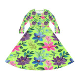 Women's Long Sleeve Dance Dress Folk Flowers