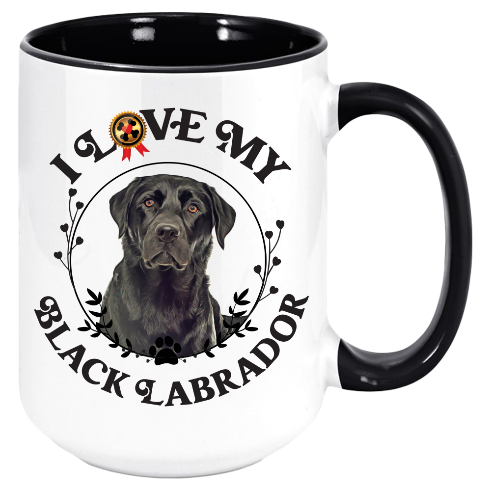 Black Labrador: I Love My Black Labrador Coffee Mug, White with Colored Inside and Handle