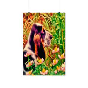 Moment of Wonder Premium Matte Vertical Poster Basset Hound Puppy Enjoying The Magic