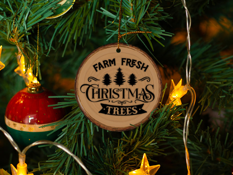 Farm Fresh Trees - Wood Slice - Ceramic Round Ornament
