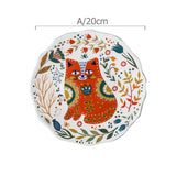 Delightful Folk Flower Design Cat Art Dinner Plates Great For Cat Lovers Microwave Safe