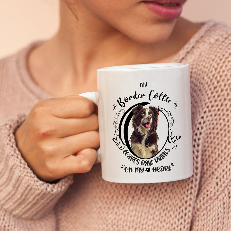 Border Collie- My Border Collie Leaves Paw Prints On My Heart White Coffee Mug