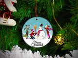 Retro Snowman - Ceramic Round Ornament