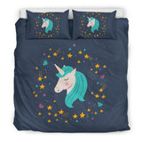 Midnight Blue Starry Night Unicorn Bedding Set