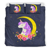 Dark Blue Starry Night Crescent Moon Unicorn Bedding Set
