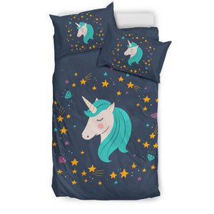 Midnight Blue Starry Night Unicorn Bedding Set