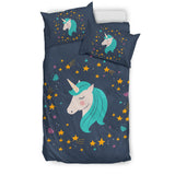 Midnight Blue Starry Night Unicorn Bedding Set