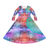 Women's Long Sleeve Dance Dress Mandalas Watercolor Custom Design