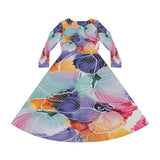 Women's Long Sleeve Dance Dress Watercolor Flowers Custom Design