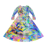 Women's Long Sleeve Dance Dress Feathers, Leaves and Swirls Watercolor Art Custom Design