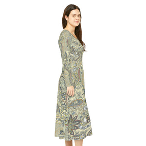 Women's Long Sleeve Dance Dress Paisley Greys and Beige