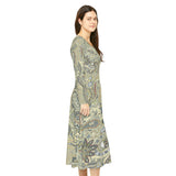 Women's Long Sleeve Dance Dress Paisley Greys and Beige