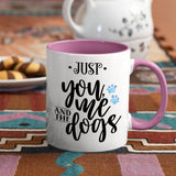 You Me And The Dogs Coffee Mug, White with Colored Inside and Handle