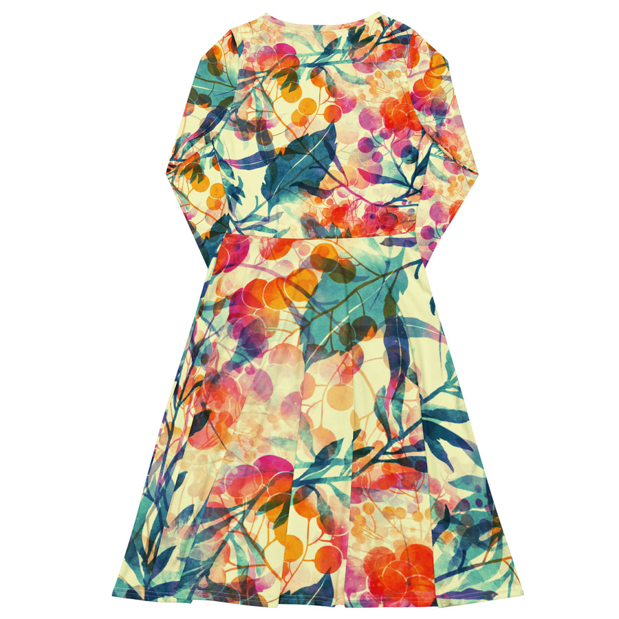 All-over print long sleeve midi dress