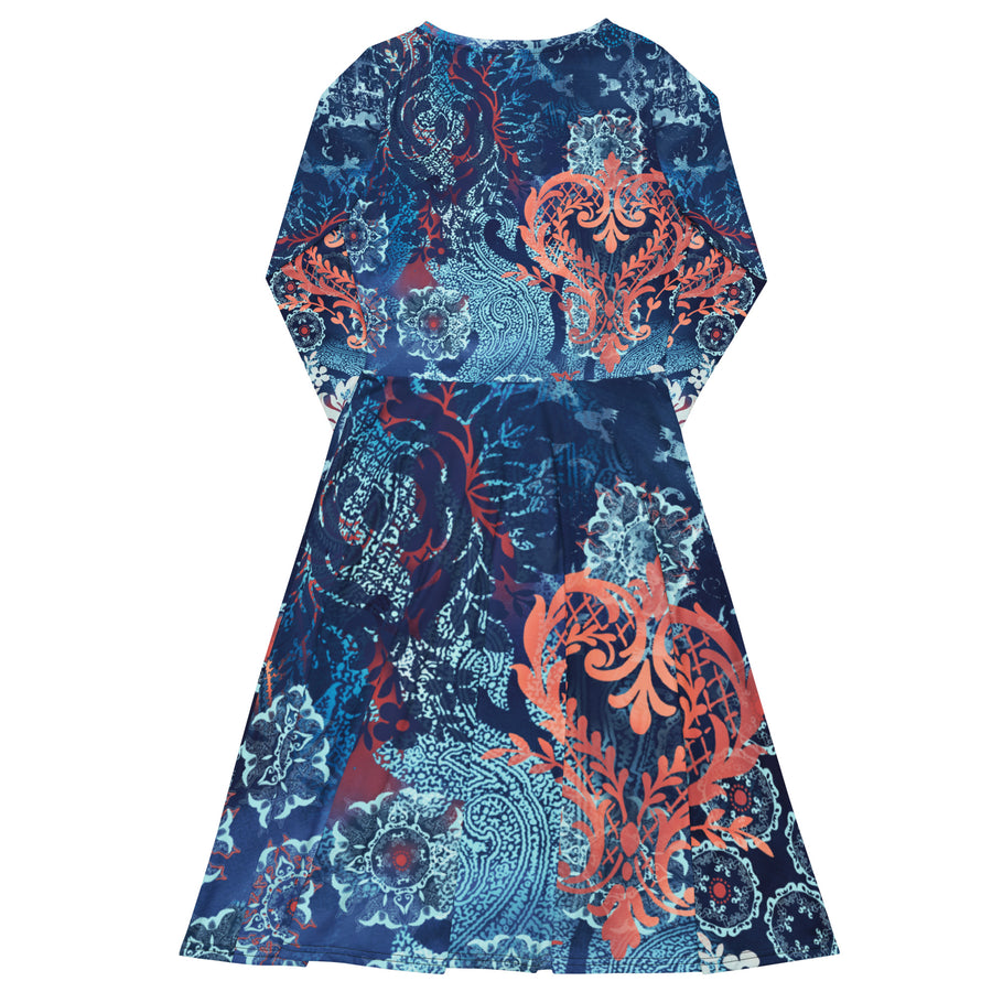 All-over print long sleeve midi dress