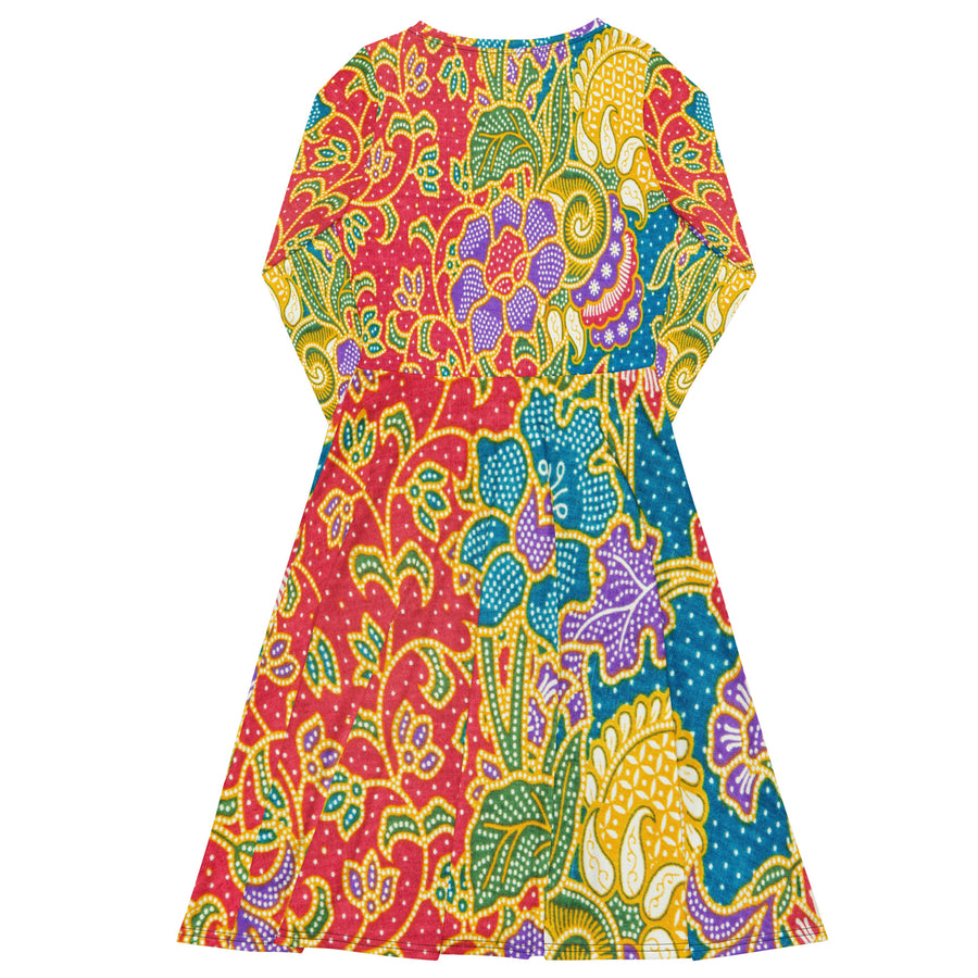 All-over print long sleeve midi dress