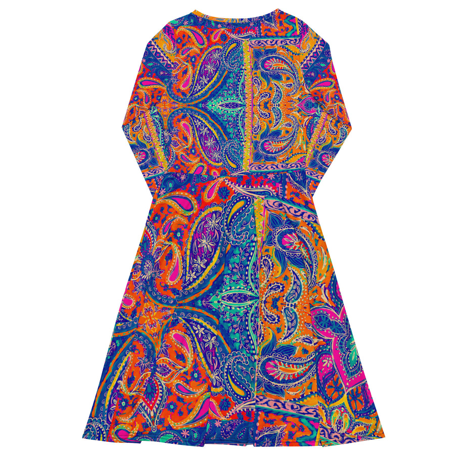All-over print long sleeve midi dress