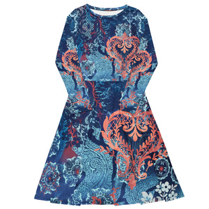 All-over print long sleeve midi dress