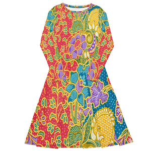 All-over print long sleeve midi dress