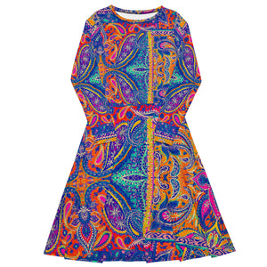 All-over print long sleeve midi dress