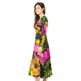 Women's Long Sleeve Dance Dress Hibiscus Floral
