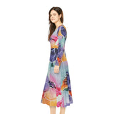 Women's Long Sleeve Dance Dress Watercolor Flowers Custom Design