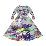 Women's Long Sleeve Dance Dress Exotic Flowers Watercolor Custom Design