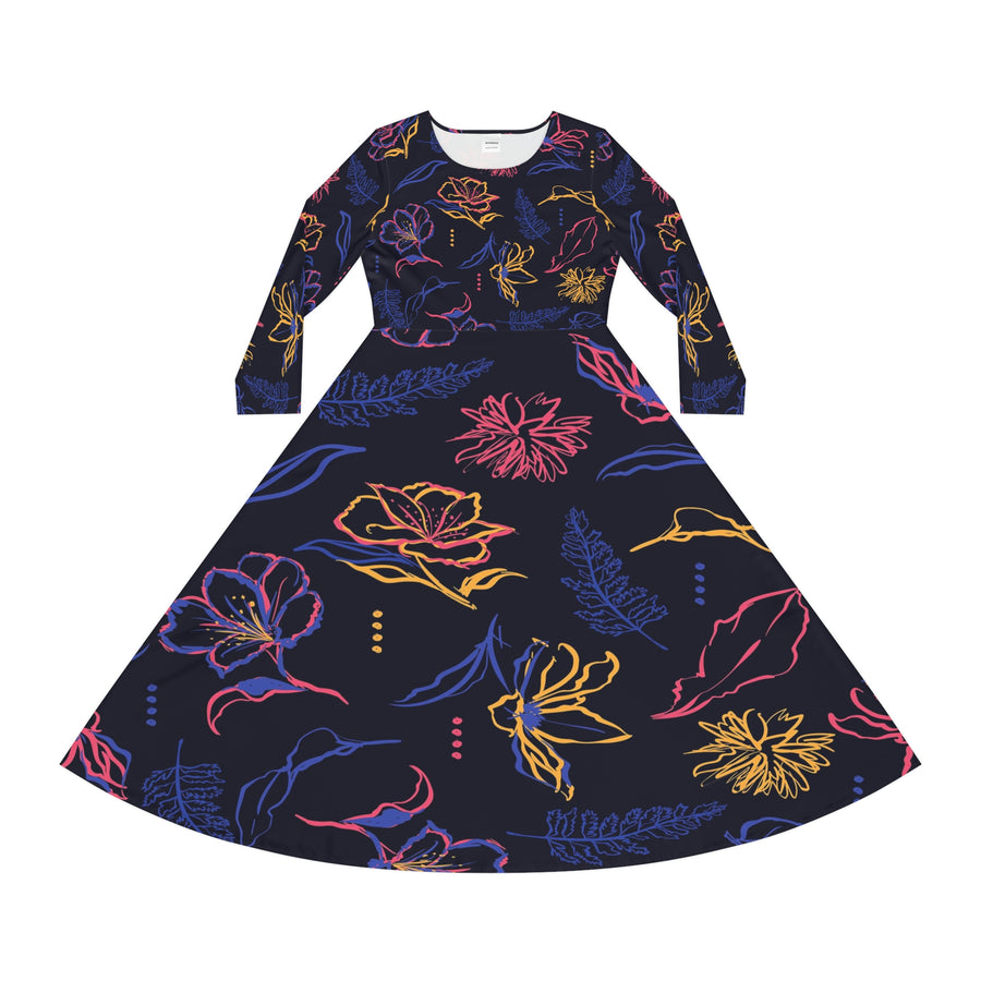 Women's Long Sleeve Dance Dress Midnight Flowers