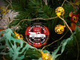 Plaid Christmas Truck - Ceramic Round Ornament