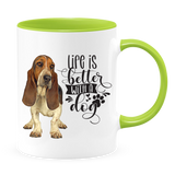 Basset Hound-Life Is Better Basset Hound Coffee Mug Colored Inside and Handle  SALE