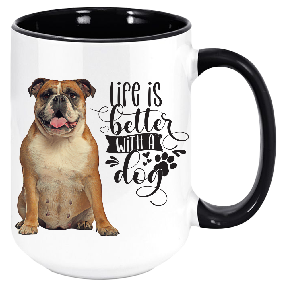 Bulldog-Life-Is-better-Bulldog Coffee Mug Colored Inside and Handle