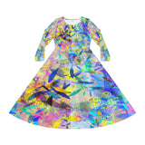 Women's Long Sleeve Dance Dress Feathers, Leaves and Swirls Watercolor Art Custom Design