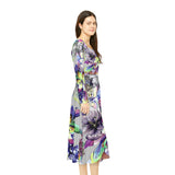 Women's Long Sleeve Dance Dress Exotic Flowers Watercolor Custom Design