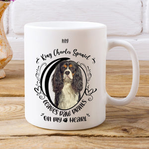 King Charles Spaniel- My King Charles Spaniel Leaves Paw Prints On My Heart White Coffee Mug