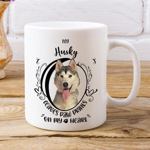 Husky- My Husky Leaves Paw Prints On My Heart White Coffee Mug