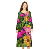 Women's Long Sleeve Dance Dress Hibiscus Floral