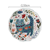 Delightful Folk Flower Design Cat Art Dinner Plates Great For Cat Lovers Microwave Safe