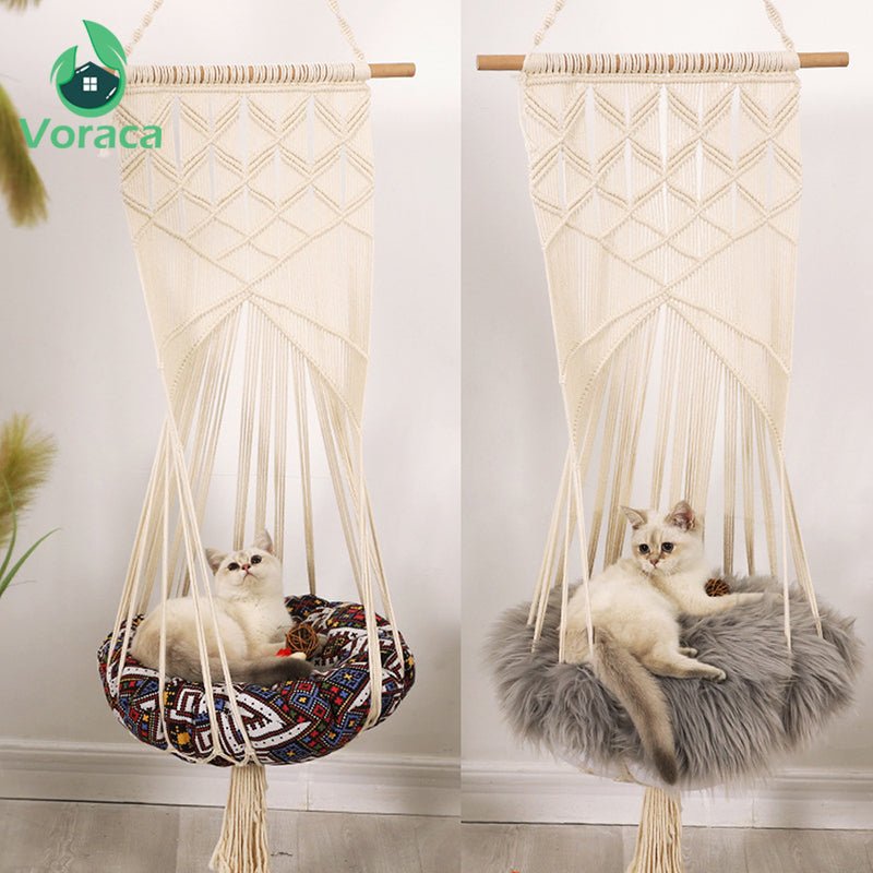 Cat Swing Bed  Boho Style Handmade Cotton Robe Cozy Swinging Bed For Your Cat.