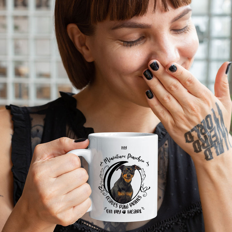 Miniature Pinscher- My Miniature Pinscher Leaves Paw Prints On My Heart White Coffee Mug