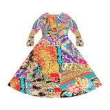 Women's Long Sleeve Dance Dress Colorful Collage Custom Design