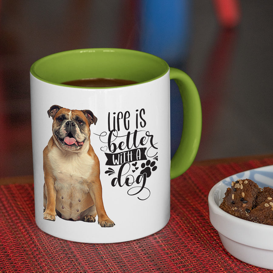 Bulldog-Life-Is-better-Bulldog Coffee Mug Colored Inside and Handle