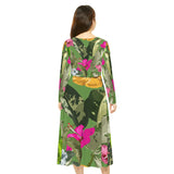 Women's Long Sleeve Dance Dress Tropical Foliage