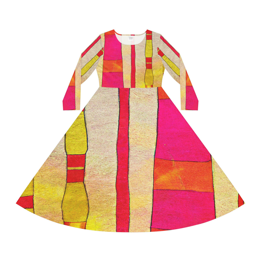 Women's Long Sleeve Dance Dress Color Blocks
